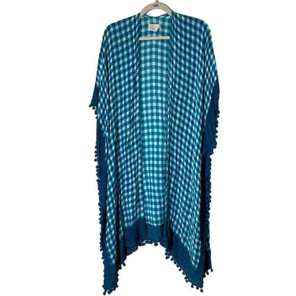 Shiraleah Blue Plaid Vest With Pom Poms - Picture 1 of 4